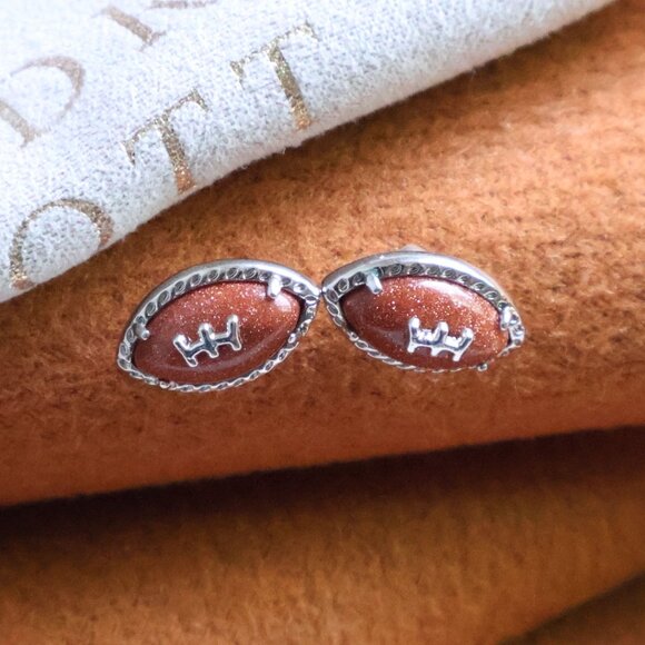 Kendra Scott | Football - Silver Orange Goldstone Stud Earrings - Picture 2 of 2